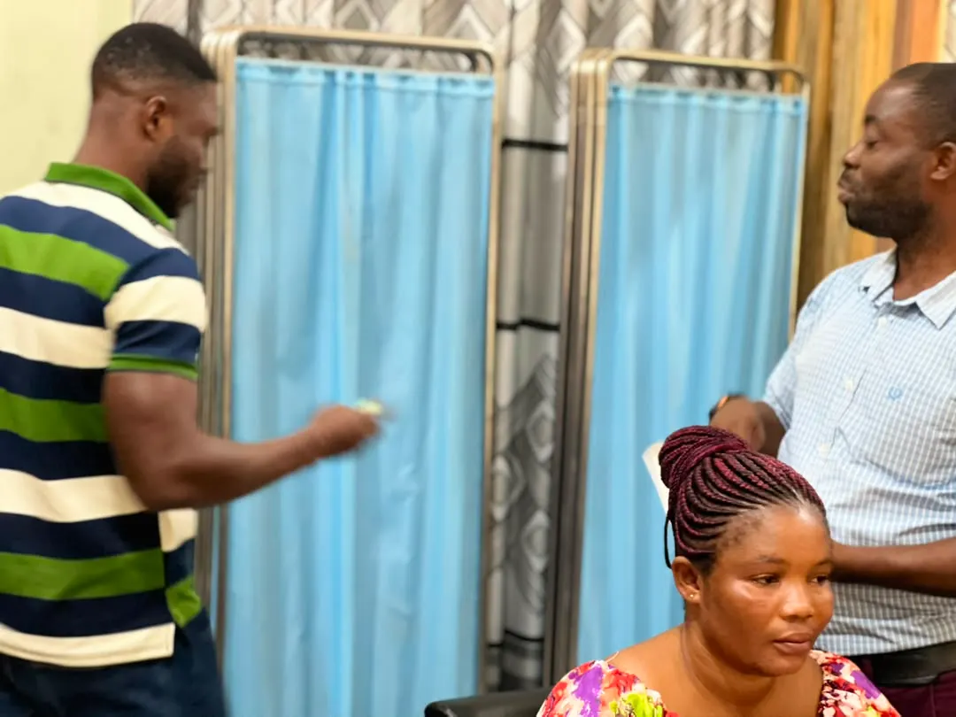 A screened health station set up for the deworming exercise